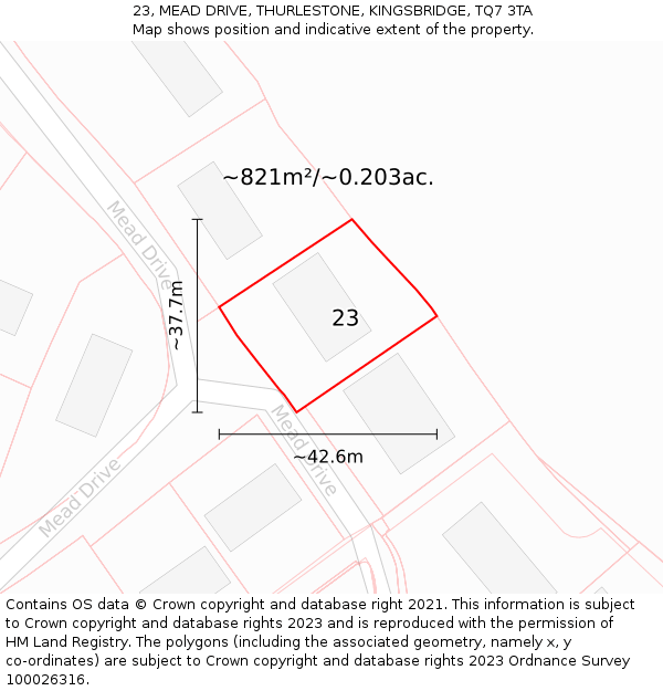 23, MEAD DRIVE, THURLESTONE, KINGSBRIDGE, TQ7 3TA: Plot and title map