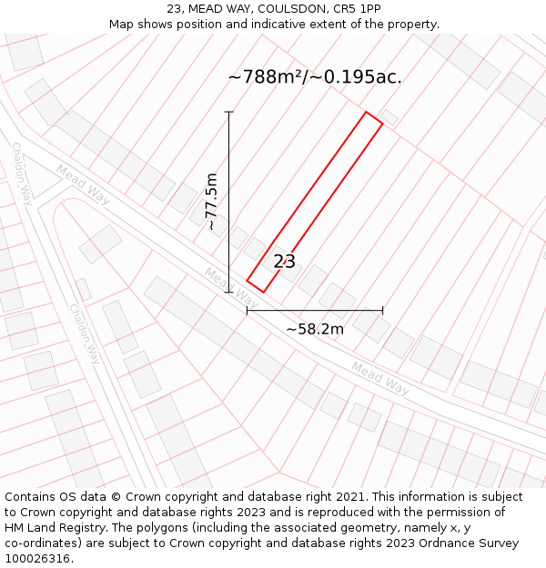 23, MEAD WAY, COULSDON, CR5 1PP: Plot and title map