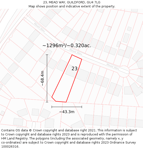 23, MEAD WAY, GUILDFORD, GU4 7LG: Plot and title map