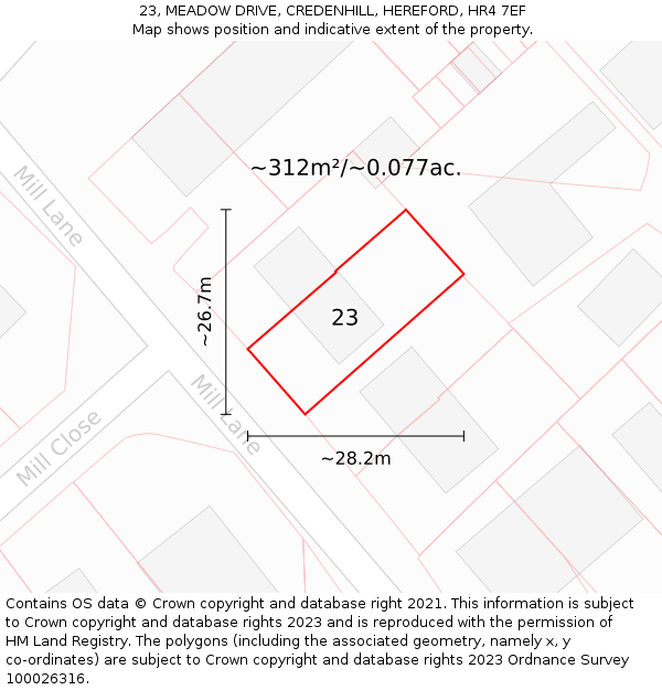 23, MEADOW DRIVE, CREDENHILL, HEREFORD, HR4 7EF: Plot and title map