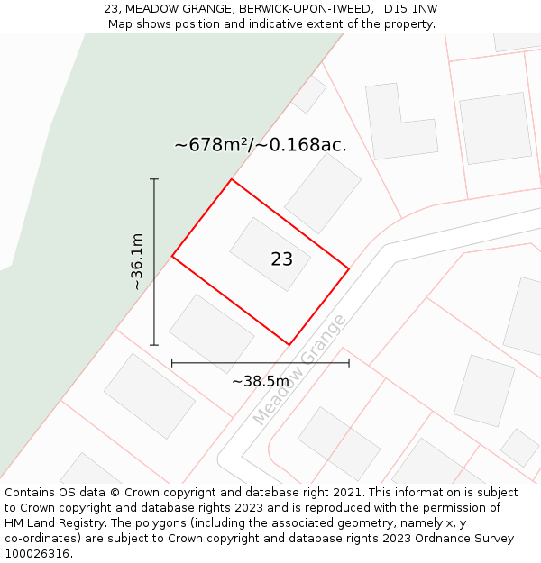 23, MEADOW GRANGE, BERWICK-UPON-TWEED, TD15 1NW: Plot and title map