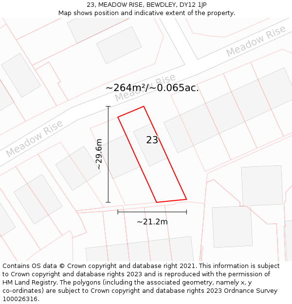 23, MEADOW RISE, BEWDLEY, DY12 1JP: Plot and title map