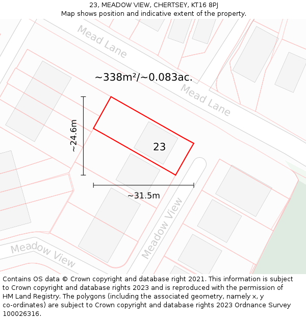 23, MEADOW VIEW, CHERTSEY, KT16 8PJ: Plot and title map
