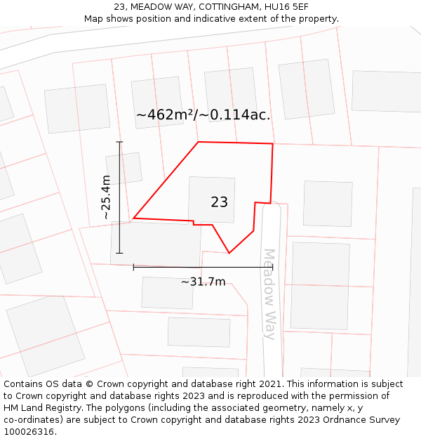 23, MEADOW WAY, COTTINGHAM, HU16 5EF: Plot and title map