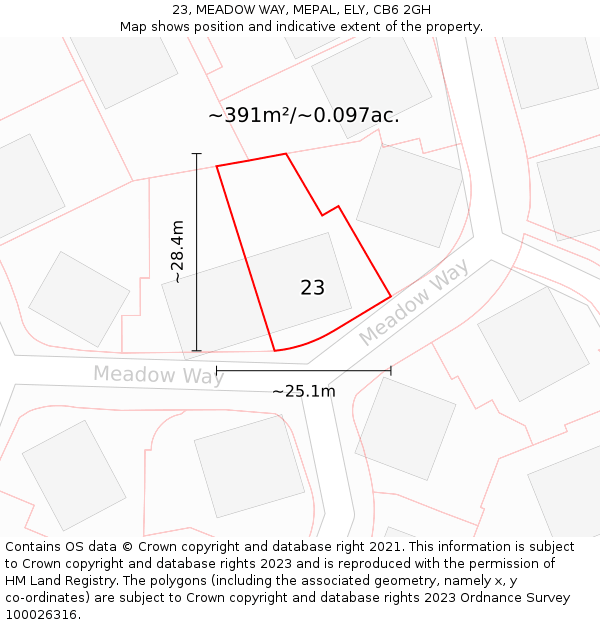 23, MEADOW WAY, MEPAL, ELY, CB6 2GH: Plot and title map