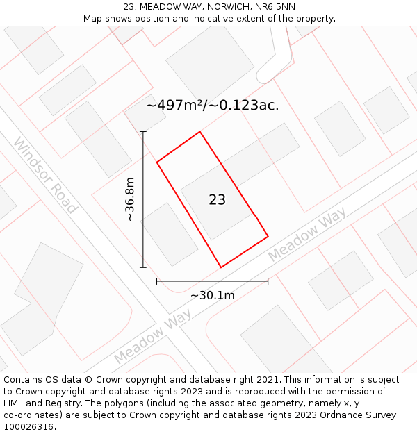 23, MEADOW WAY, NORWICH, NR6 5NN: Plot and title map