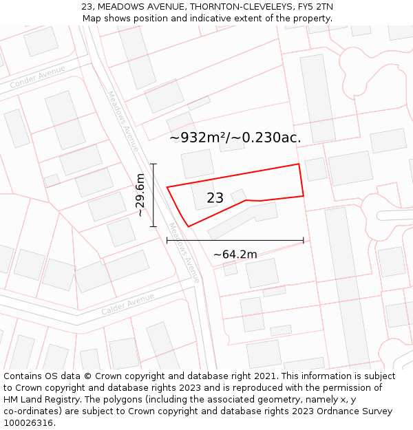 23, MEADOWS AVENUE, THORNTON-CLEVELEYS, FY5 2TN: Plot and title map