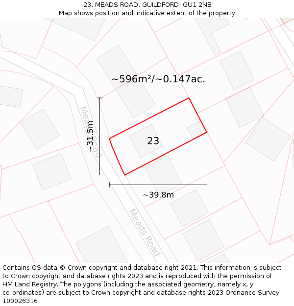 23, MEADS ROAD, GUILDFORD, GU1 2NB: Plot and title map