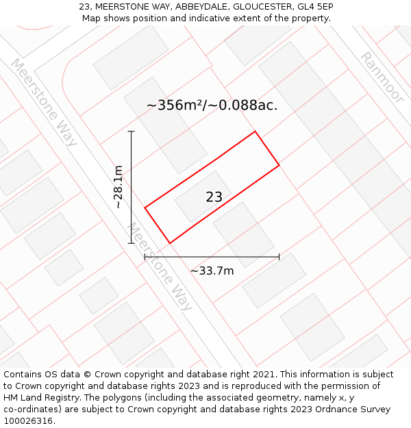 23, MEERSTONE WAY, ABBEYDALE, GLOUCESTER, GL4 5EP: Plot and title map