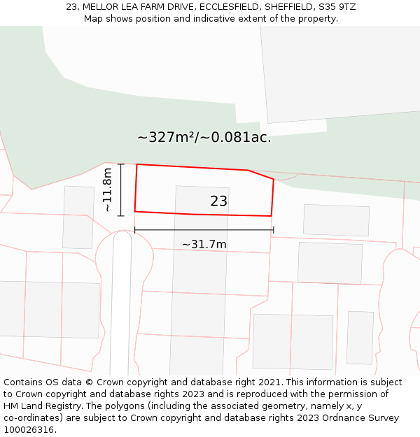 23, MELLOR LEA FARM DRIVE, ECCLESFIELD, SHEFFIELD, S35 9TZ: Plot and title map