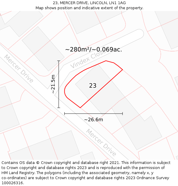 23, MERCER DRIVE, LINCOLN, LN1 1AG: Plot and title map