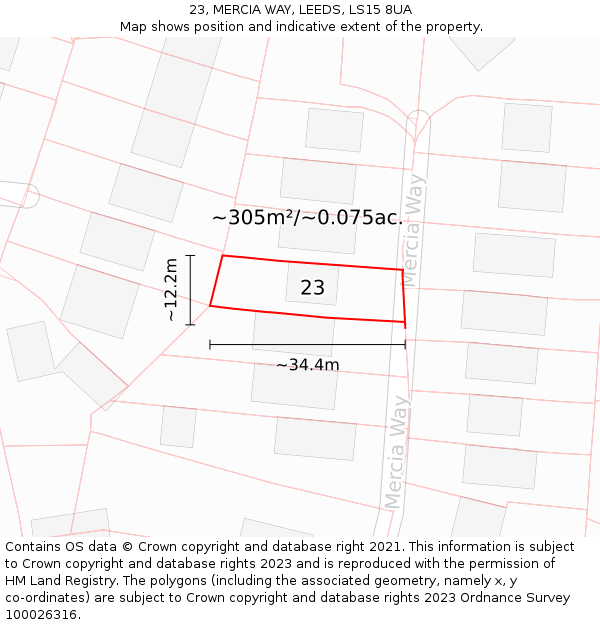 23, MERCIA WAY, LEEDS, LS15 8UA: Plot and title map