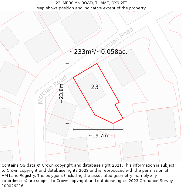 23, MERCIAN ROAD, THAME, OX9 2FT: Plot and title map