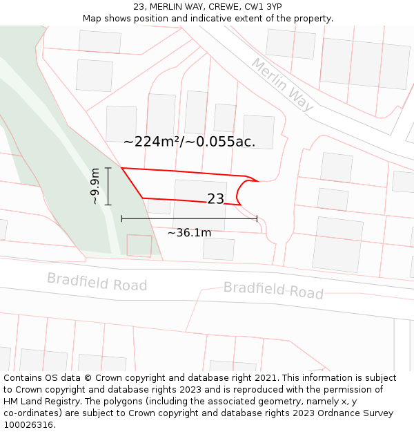 23, MERLIN WAY, CREWE, CW1 3YP: Plot and title map