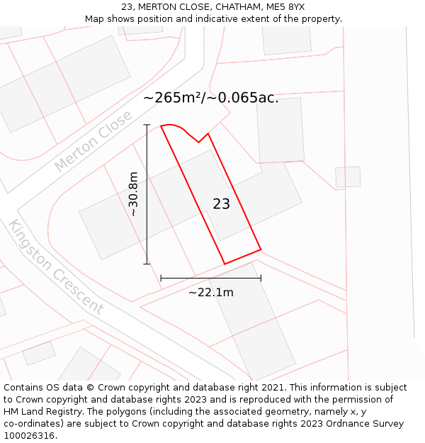 23, MERTON CLOSE, CHATHAM, ME5 8YX: Plot and title map