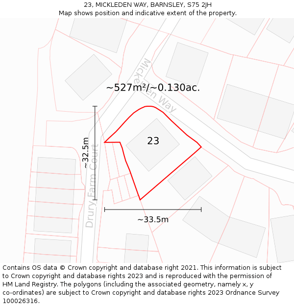 23, MICKLEDEN WAY, BARNSLEY, S75 2JH: Plot and title map