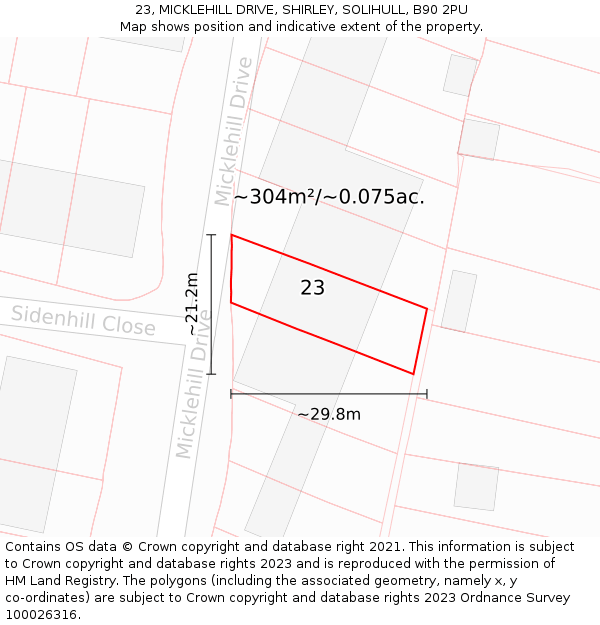 23, MICKLEHILL DRIVE, SHIRLEY, SOLIHULL, B90 2PU: Plot and title map