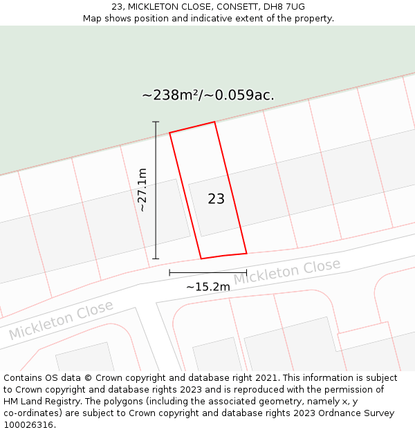 23, MICKLETON CLOSE, CONSETT, DH8 7UG: Plot and title map