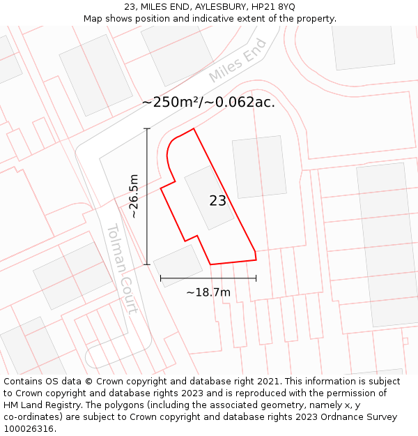 23, MILES END, AYLESBURY, HP21 8YQ: Plot and title map