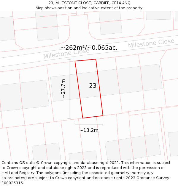 23, MILESTONE CLOSE, CARDIFF, CF14 4NQ: Plot and title map