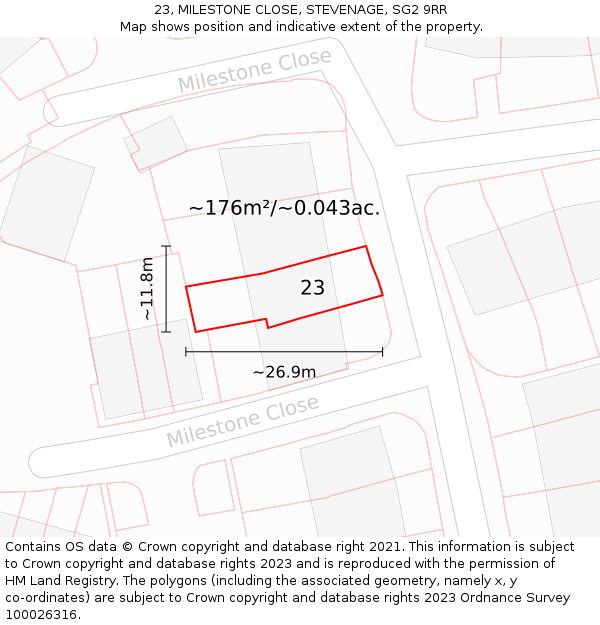 23, MILESTONE CLOSE, STEVENAGE, SG2 9RR: Plot and title map
