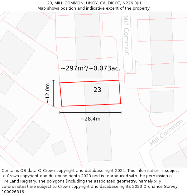 23, MILL COMMON, UNDY, CALDICOT, NP26 3JH: Plot and title map