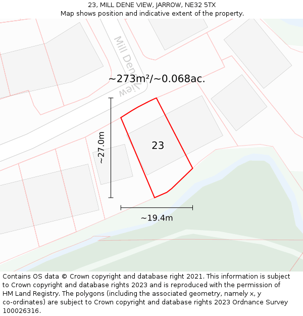 23, MILL DENE VIEW, JARROW, NE32 5TX: Plot and title map