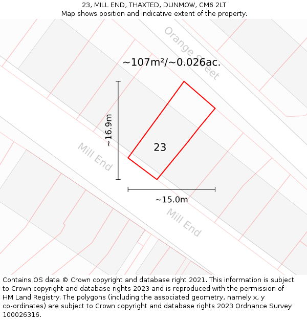 23, MILL END, THAXTED, DUNMOW, CM6 2LT: Plot and title map