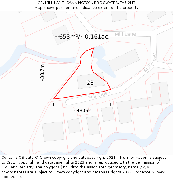 23, MILL LANE, CANNINGTON, BRIDGWATER, TA5 2HB: Plot and title map