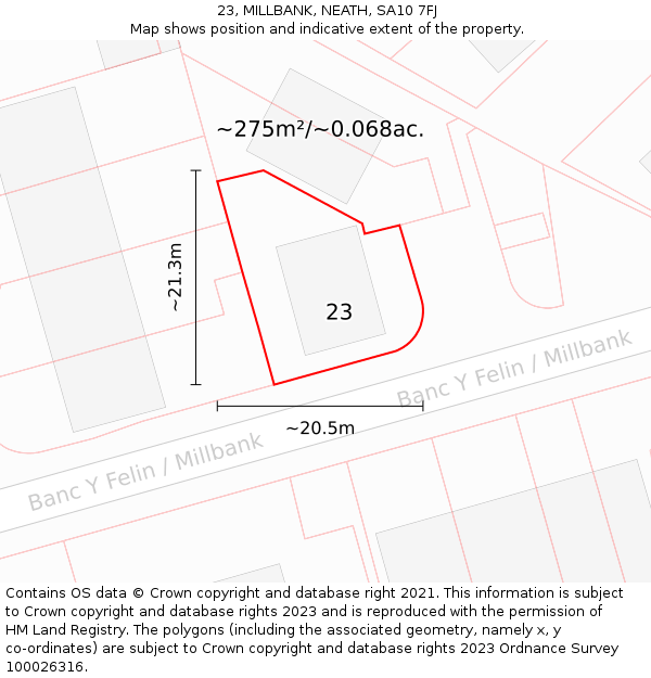 23, MILLBANK, NEATH, SA10 7FJ: Plot and title map