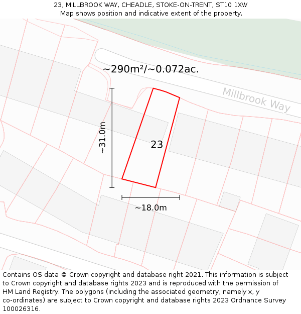 23, MILLBROOK WAY, CHEADLE, STOKE-ON-TRENT, ST10 1XW: Plot and title map
