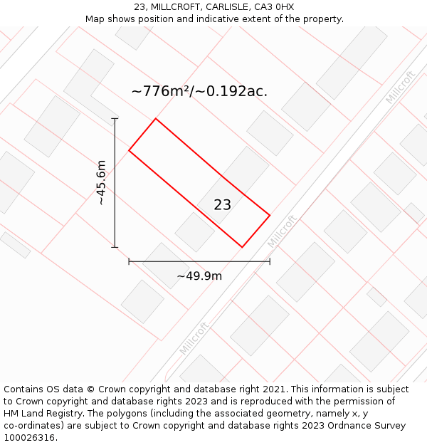 23, MILLCROFT, CARLISLE, CA3 0HX: Plot and title map