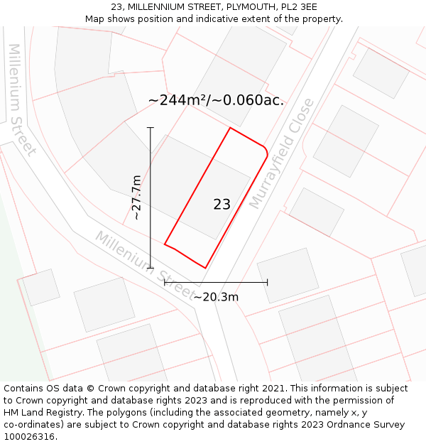 23, MILLENNIUM STREET, PLYMOUTH, PL2 3EE: Plot and title map