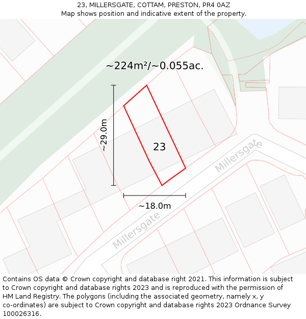 23, MILLERSGATE, COTTAM, PRESTON, PR4 0AZ: Plot and title map