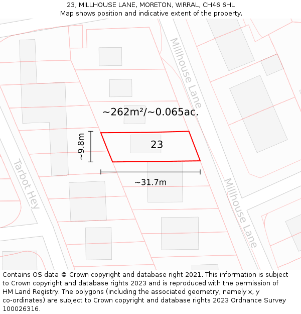 23, MILLHOUSE LANE, MORETON, WIRRAL, CH46 6HL: Plot and title map