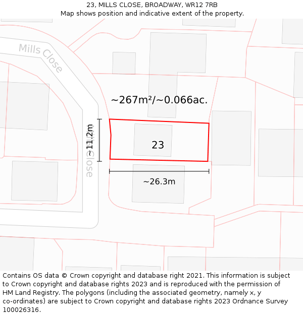 23, MILLS CLOSE, BROADWAY, WR12 7RB: Plot and title map