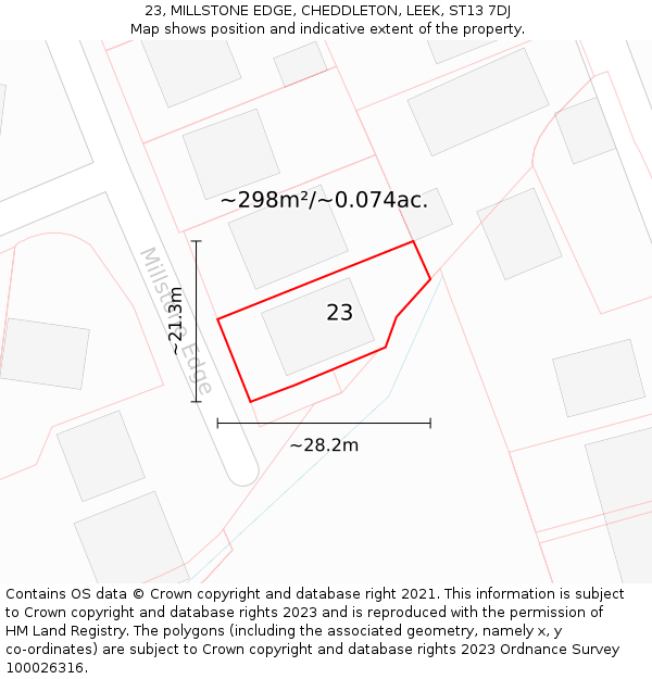 23, MILLSTONE EDGE, CHEDDLETON, LEEK, ST13 7DJ: Plot and title map
