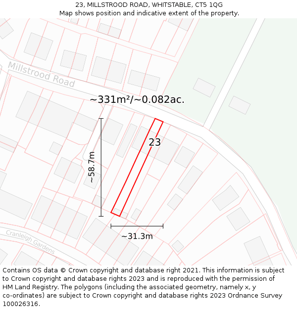 23, MILLSTROOD ROAD, WHITSTABLE, CT5 1QG: Plot and title map