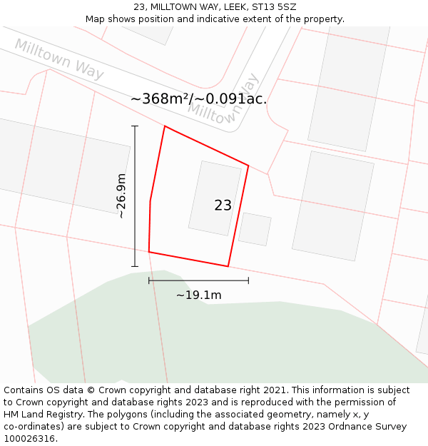 23, MILLTOWN WAY, LEEK, ST13 5SZ: Plot and title map