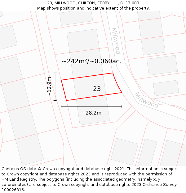 23, MILLWOOD, CHILTON, FERRYHILL, DL17 0RR: Plot and title map