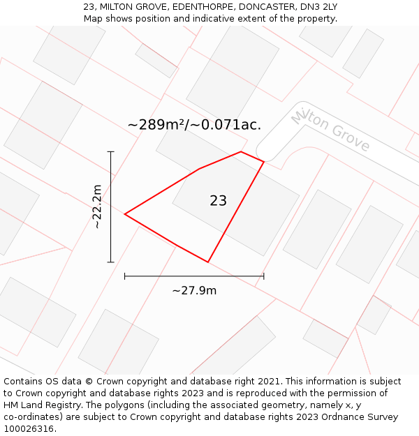23, MILTON GROVE, EDENTHORPE, DONCASTER, DN3 2LY: Plot and title map