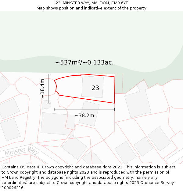 23, MINSTER WAY, MALDON, CM9 6YT: Plot and title map