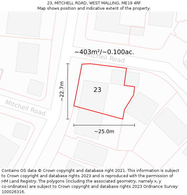 23, MITCHELL ROAD, WEST MALLING, ME19 4RF: Plot and title map