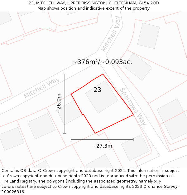 23, MITCHELL WAY, UPPER RISSINGTON, CHELTENHAM, GL54 2QD: Plot and title map