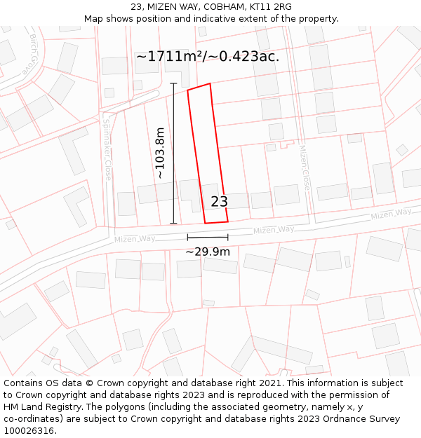 23, MIZEN WAY, COBHAM, KT11 2RG: Plot and title map