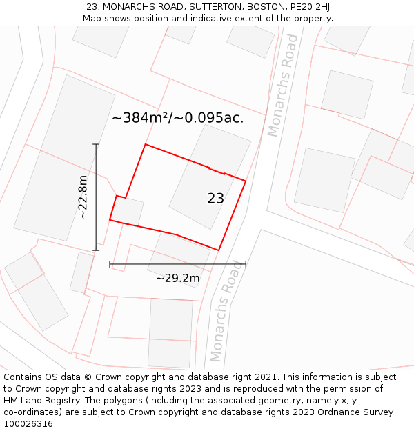 23, MONARCHS ROAD, SUTTERTON, BOSTON, PE20 2HJ: Plot and title map
