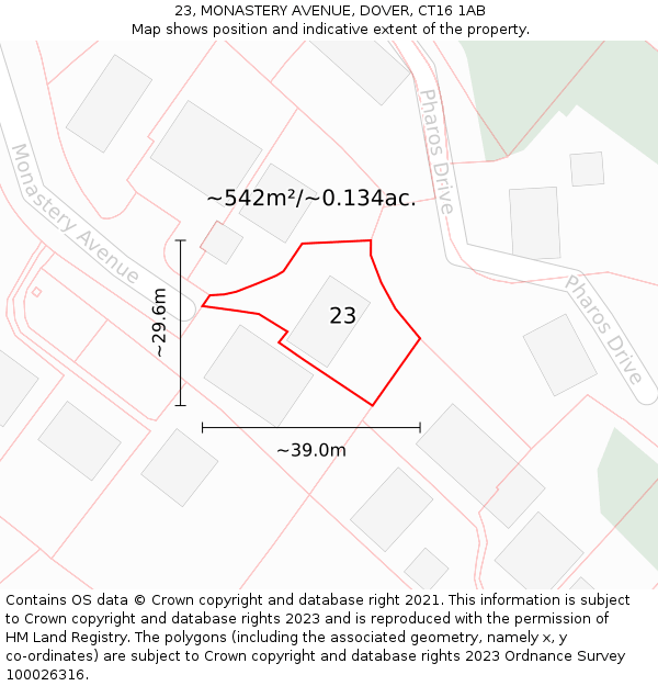 23, MONASTERY AVENUE, DOVER, CT16 1AB: Plot and title map