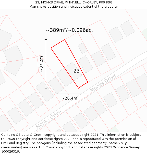 23, MONKS DRIVE, WITHNELL, CHORLEY, PR6 8SG: Plot and title map