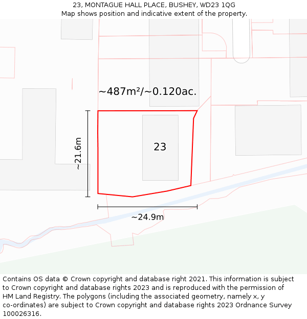 23, MONTAGUE HALL PLACE, BUSHEY, WD23 1QG: Plot and title map