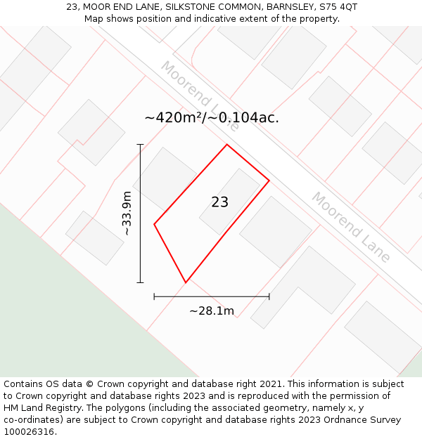 23, MOOR END LANE, SILKSTONE COMMON, BARNSLEY, S75 4QT: Plot and title map